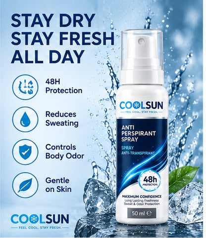 COOLSUN Antiperspirant Spray – 48H Sweat & Odor Protection – 50 mL